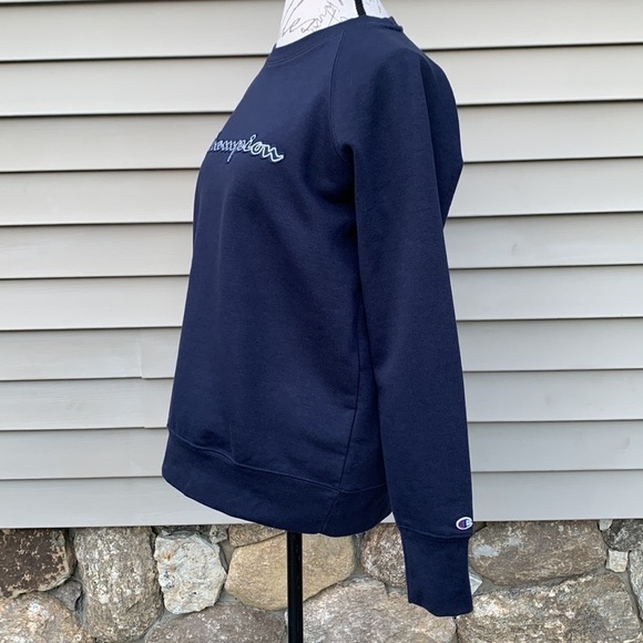 Nwot Champion Graphic Logo Crew Neck Sweatshirt - Navy - Picture 8 of 14
